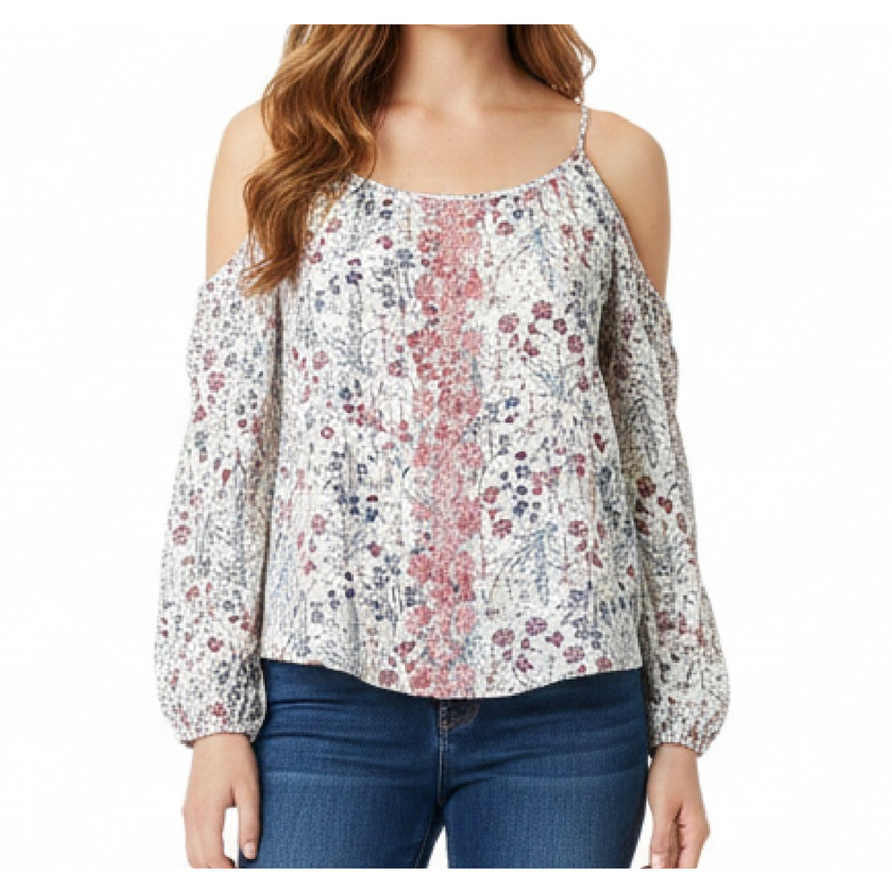 Rewind Off-White Floral Cold Shoulder Blouse L
